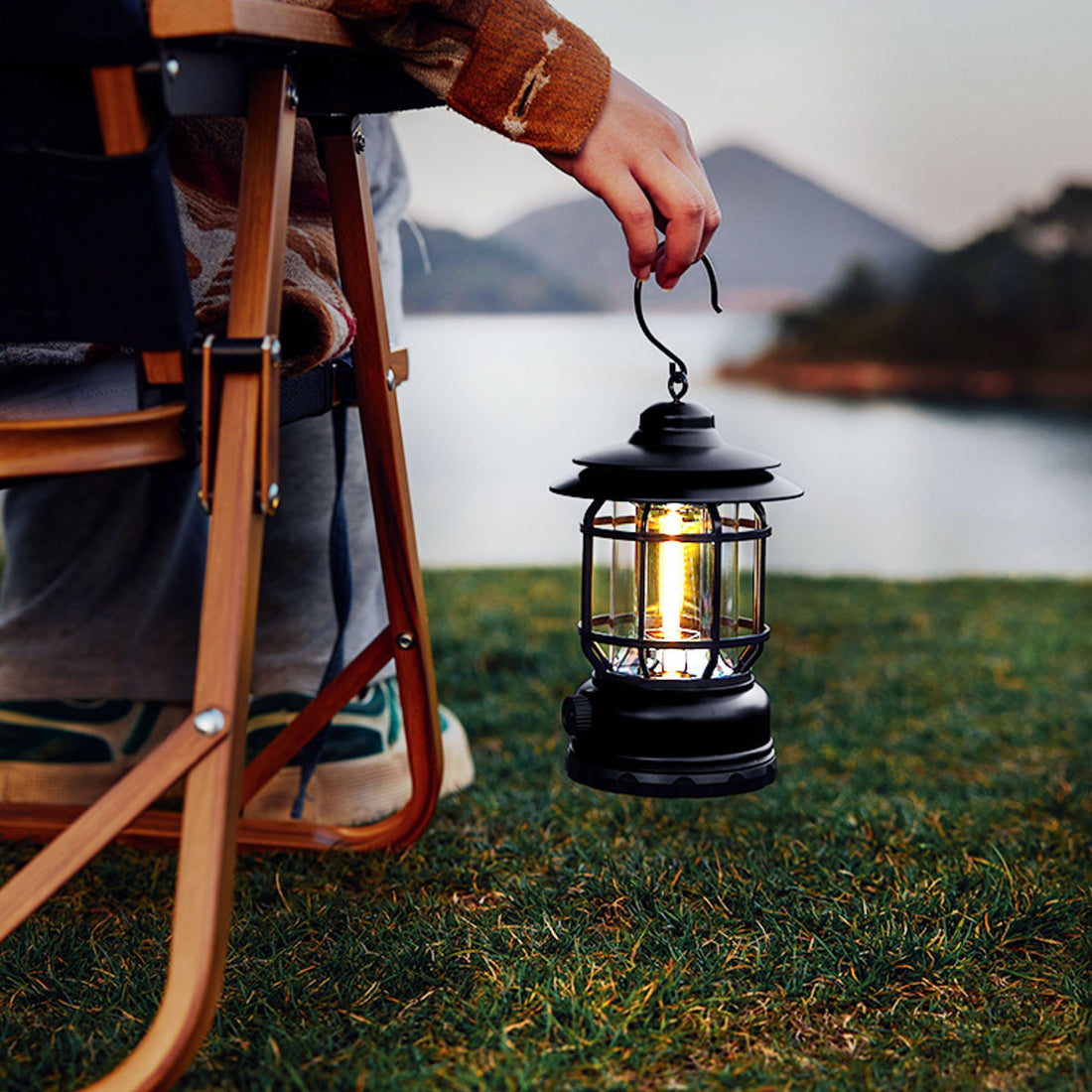 Vintage Rechargeable Outdoor Lantern for Camping and Tent Use