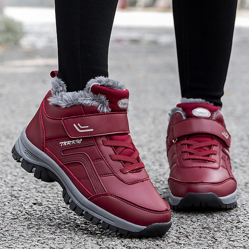 Winter Boots Women Men Plush Velcro Snow Hiking Shoes