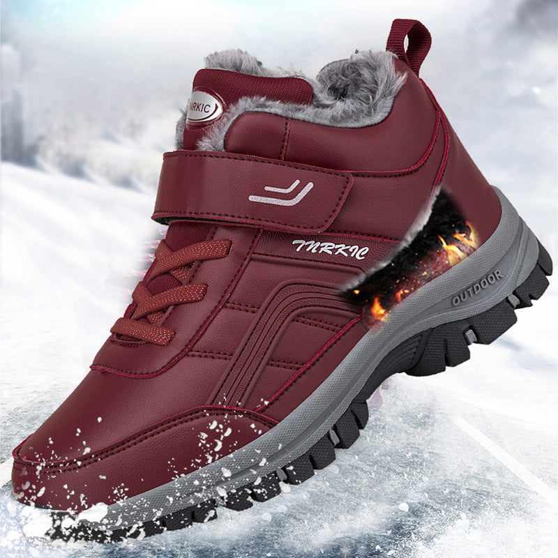 Winter Boots Women Men Plush Velcro Snow Hiking Shoes
