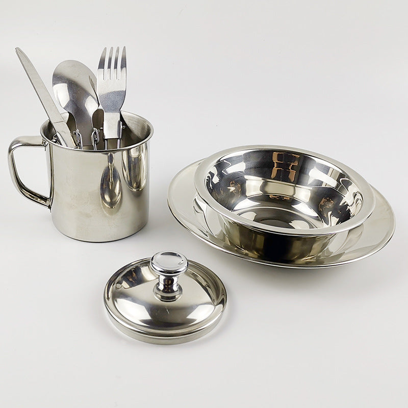 Outdoor Camping Stainless Steel Tableware and Cookware Set
