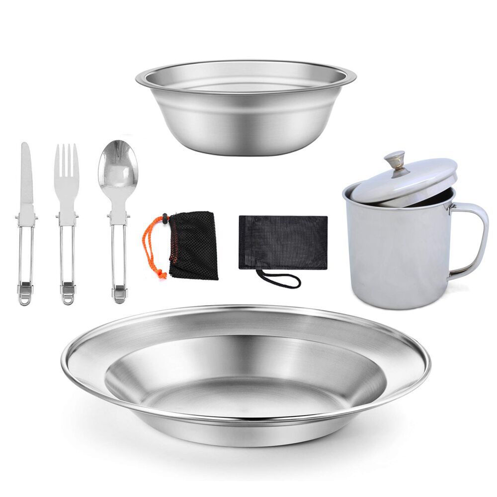 Outdoor Camping Stainless Steel Tableware and Cookware Set