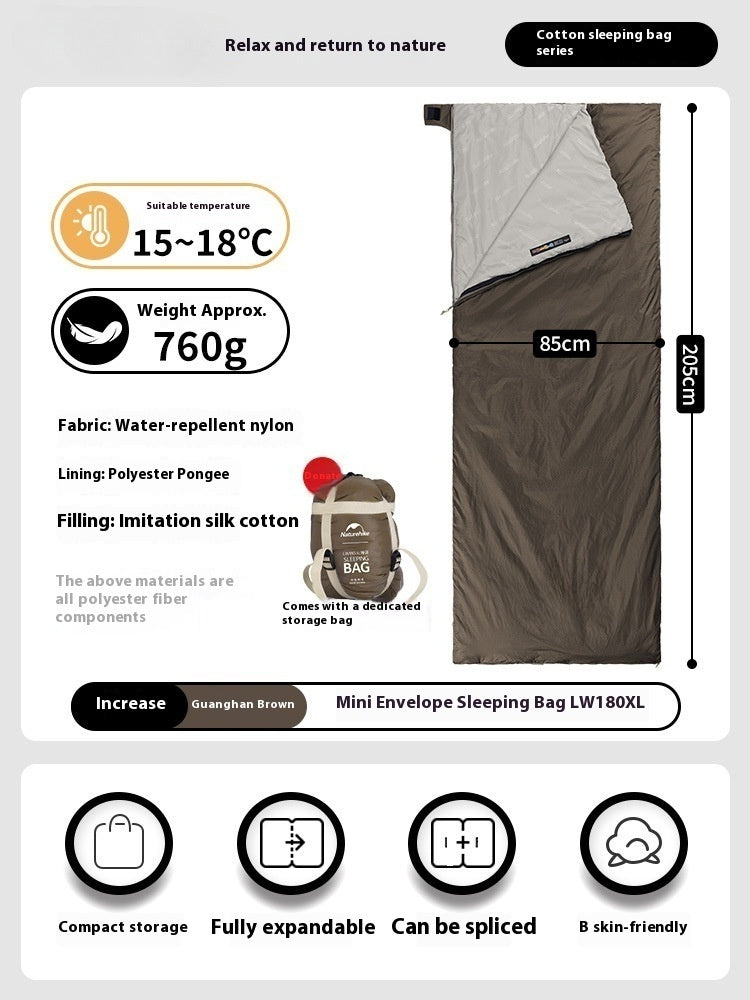 Summer Lightweight Envelope Sleeping Bag for Outdoor Camping and Travel