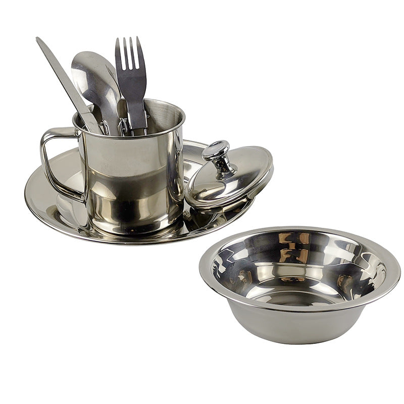 Outdoor Camping Stainless Steel Tableware and Cookware Set