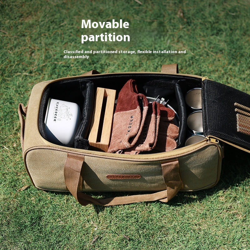 Outdoor Camping Cookware Set with Gas Stove and Tableware Bag