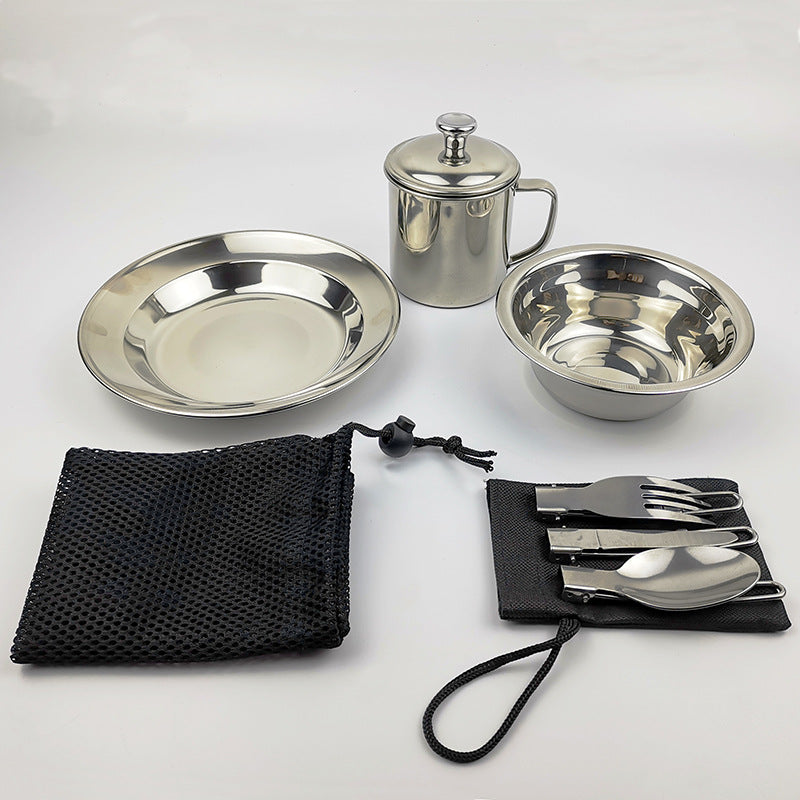Outdoor Camping Stainless Steel Tableware and Cookware Set