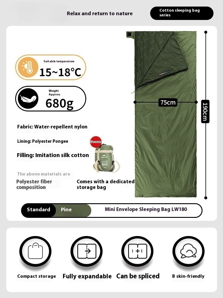 Summer Lightweight Envelope Sleeping Bag for Outdoor Camping and Travel