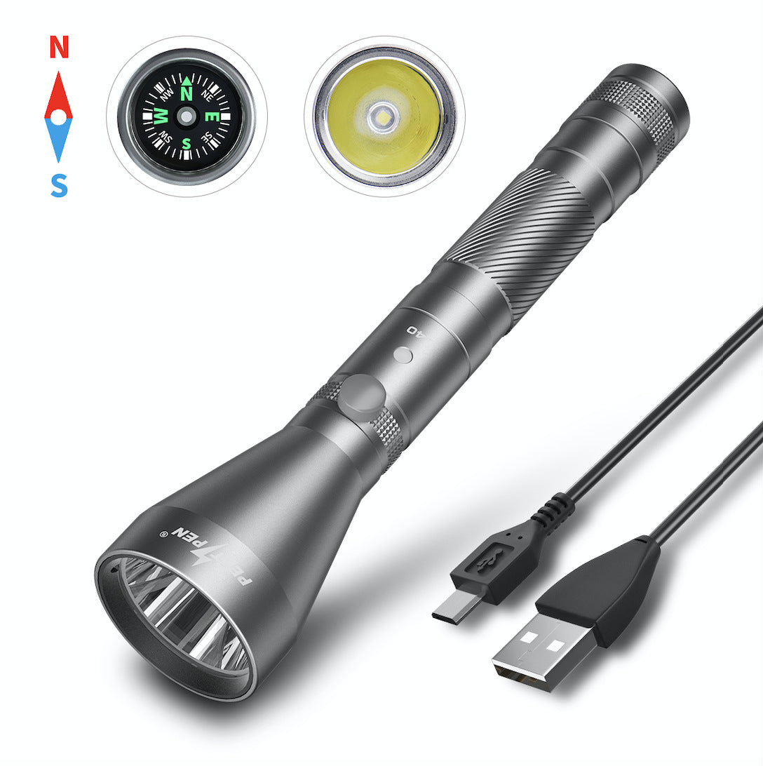 Long-Range Outdoor Camping Compass with USB Rechargeable Waterproof Flashlight