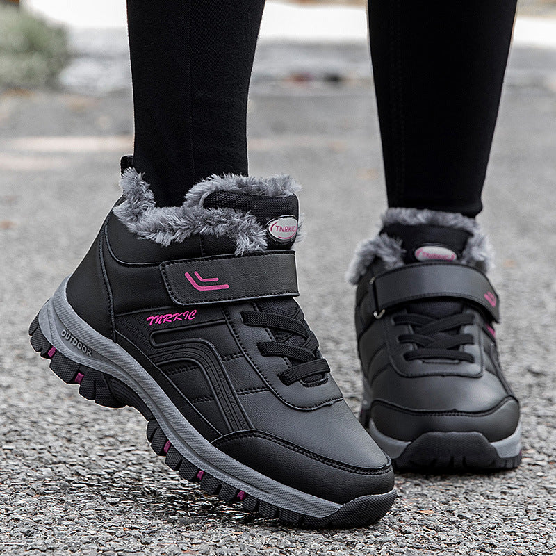 Winter Boots Women Men Plush Velcro Snow Hiking Shoes