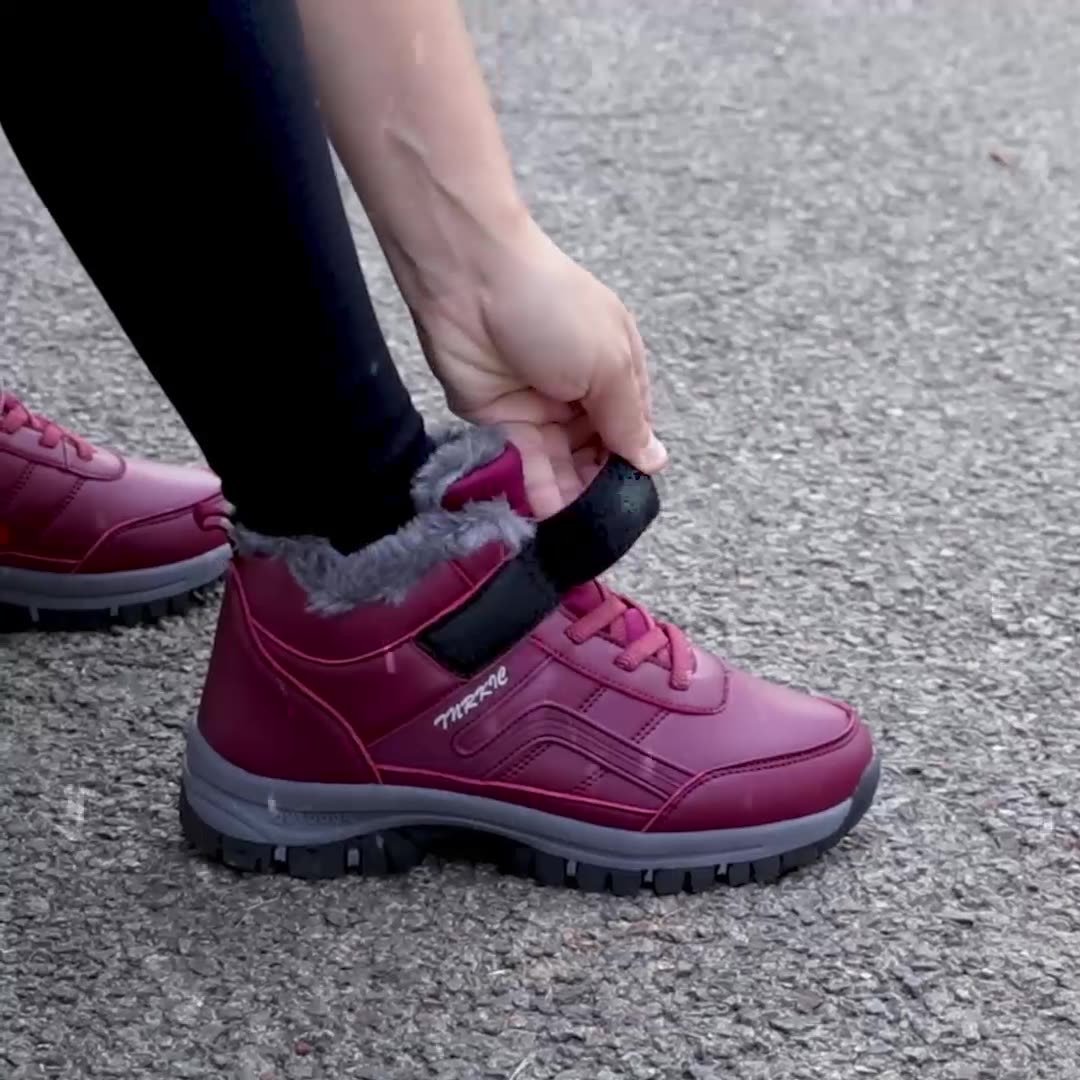 Winter Boots Women Men Plush Velcro Snow Hiking Shoes