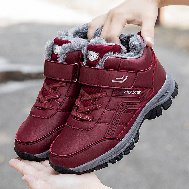 Winter Boots Women Men Plush Velcro Snow Hiking Shoes
