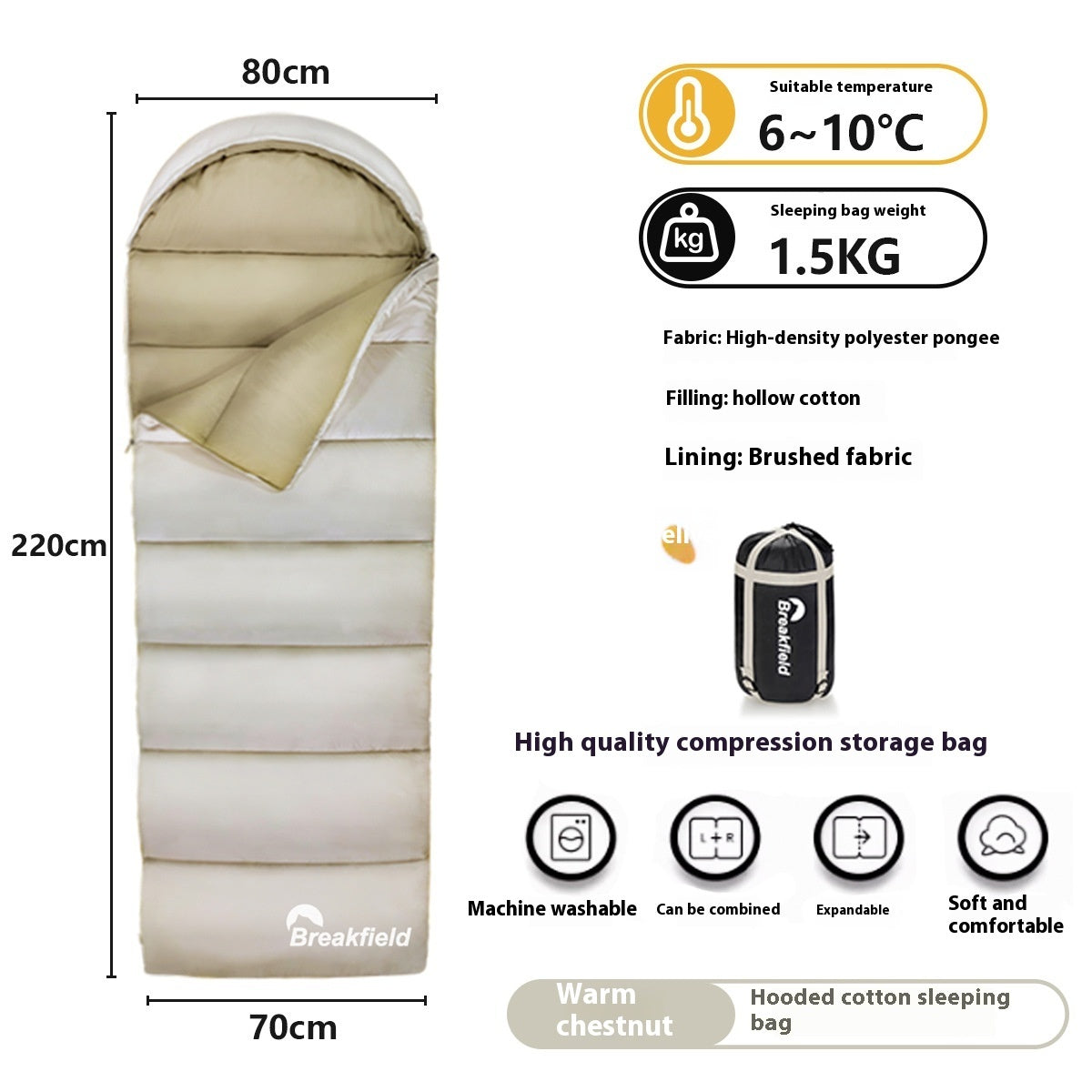 Thickened Waterproof Cotton Sleeping Bag for Outdoor Camping Four Seasons
